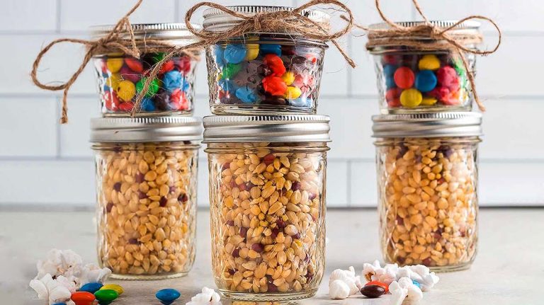 Chocolate M&M Popcorn DIY Gift Kit.
