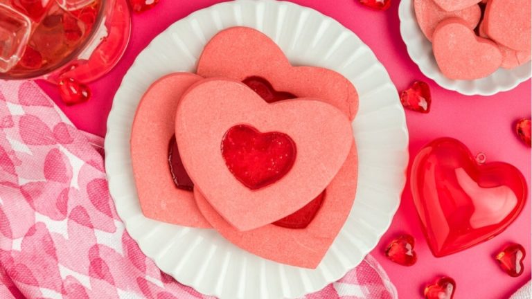 Valentine's Day cookies on a plate.