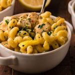Macaroni and cheese with chicken and lemon.