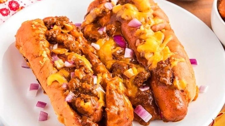 Baked Chili Cheese Dogs.