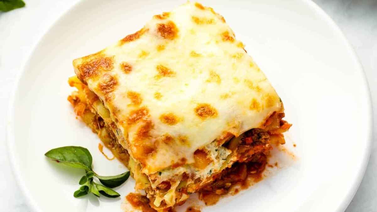 Lasagna on a plate.