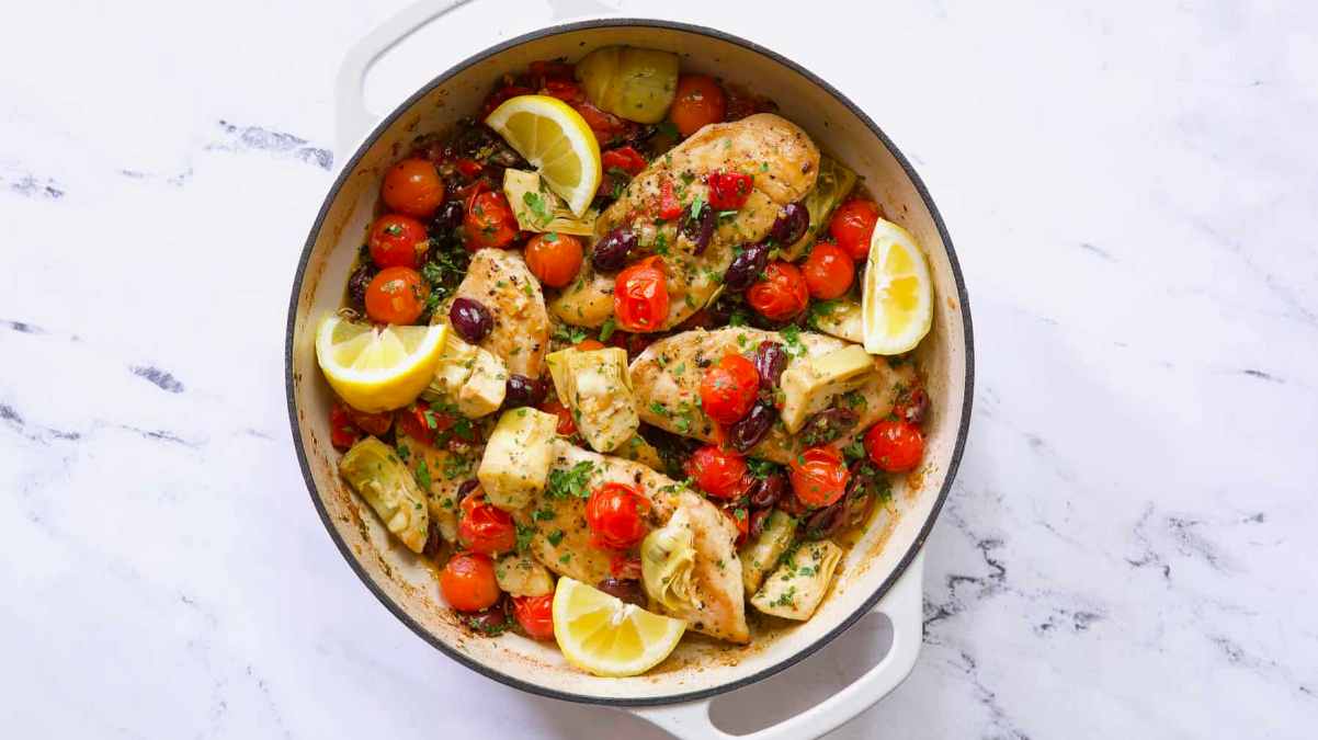 Easy Skillet Mediterranean Chicken.