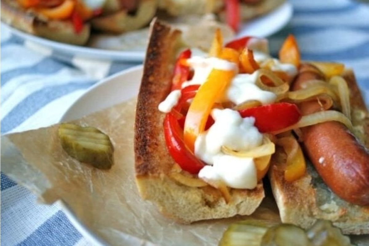 Giada Dogs Hot dogs with peppers mozzarella