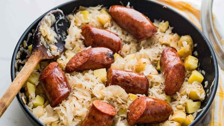 Kielbasa And Sauerkraut Skillet Dinner.