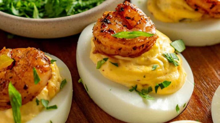 Cajun Shrimp Deviled Eggs recipe by Lauren from Scratch.