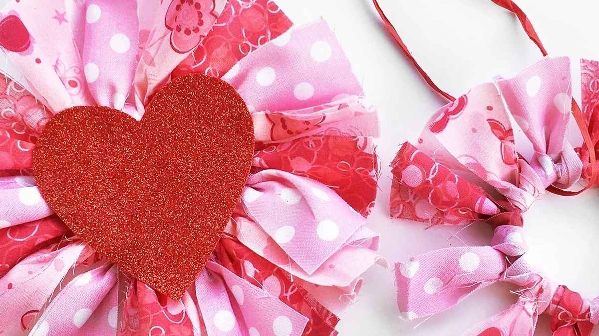Mini Valentine’s Day Scrap Fabric Wreaths.
