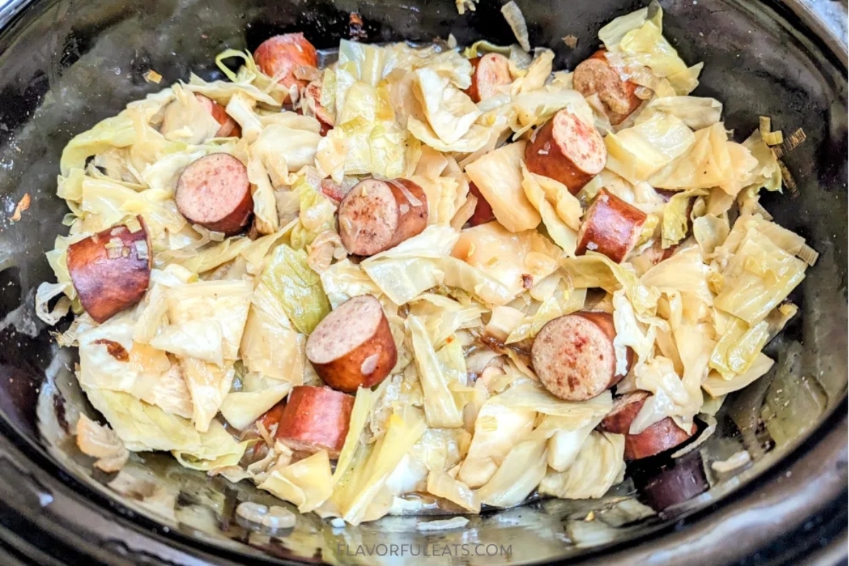 Cabbage and sausage in a crock pot.