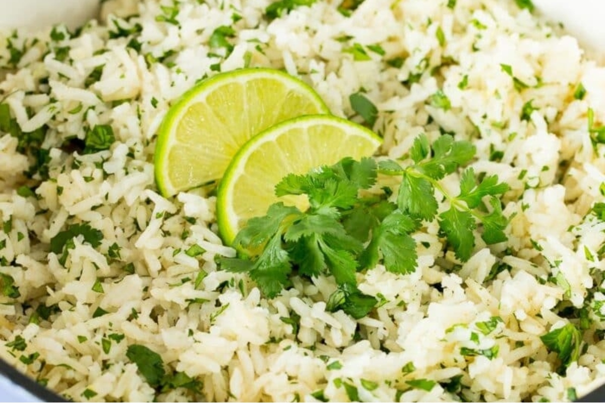 Mexican rice with lime and parsley.