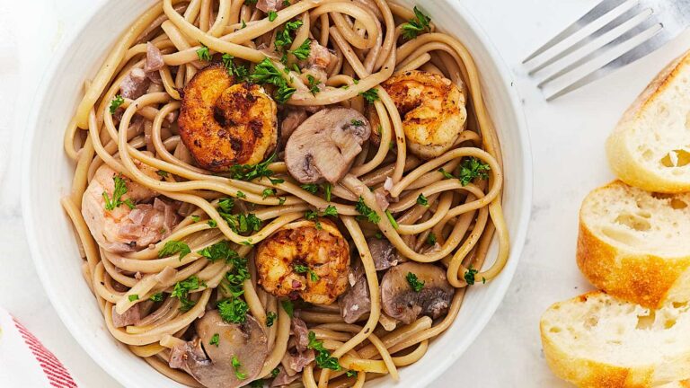 Shrimp Mushroom Pasta recipe by Cheerful Cook.