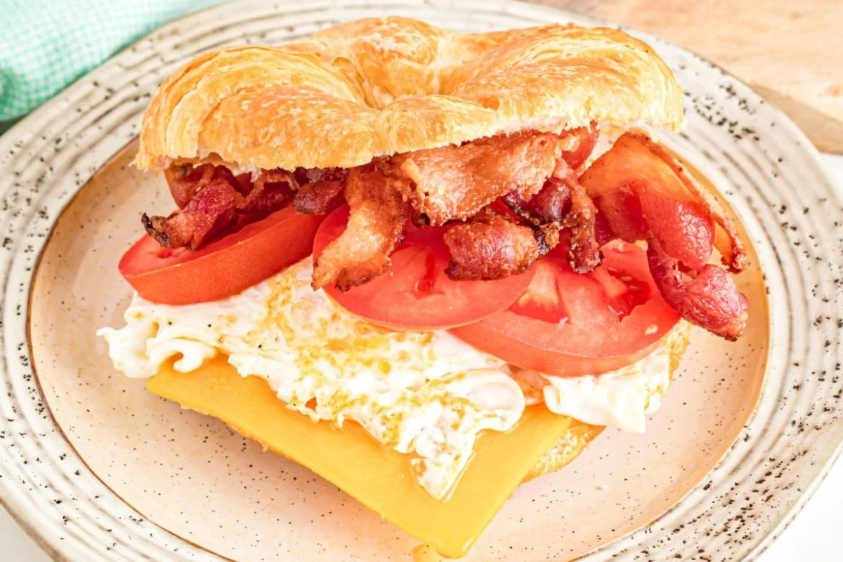 Bacon, Egg And Cheese Breakfast Croissant Sandwich.