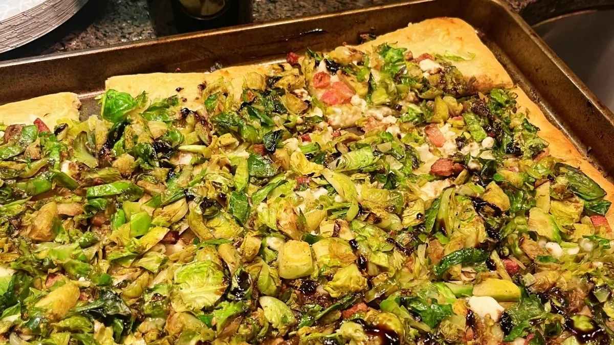 Brussel Sprout Pizza With Pancetta And Goat Cheese.