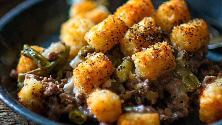 Easy Tater Tot Casserole recipe by Chicken Fried Kitchen.