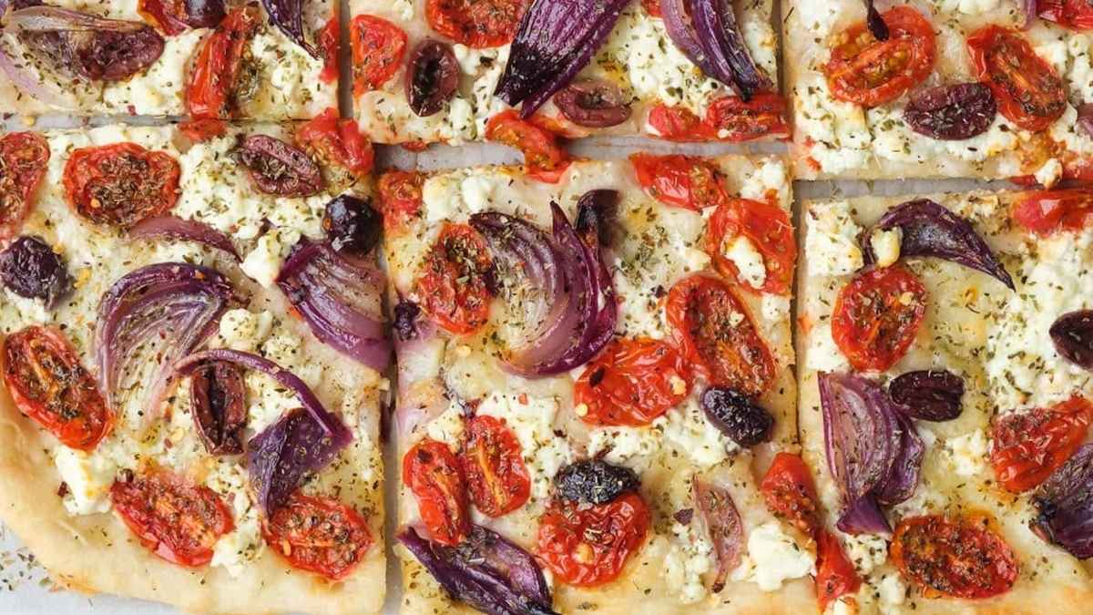 Greek Pizza With Feta Cheese.