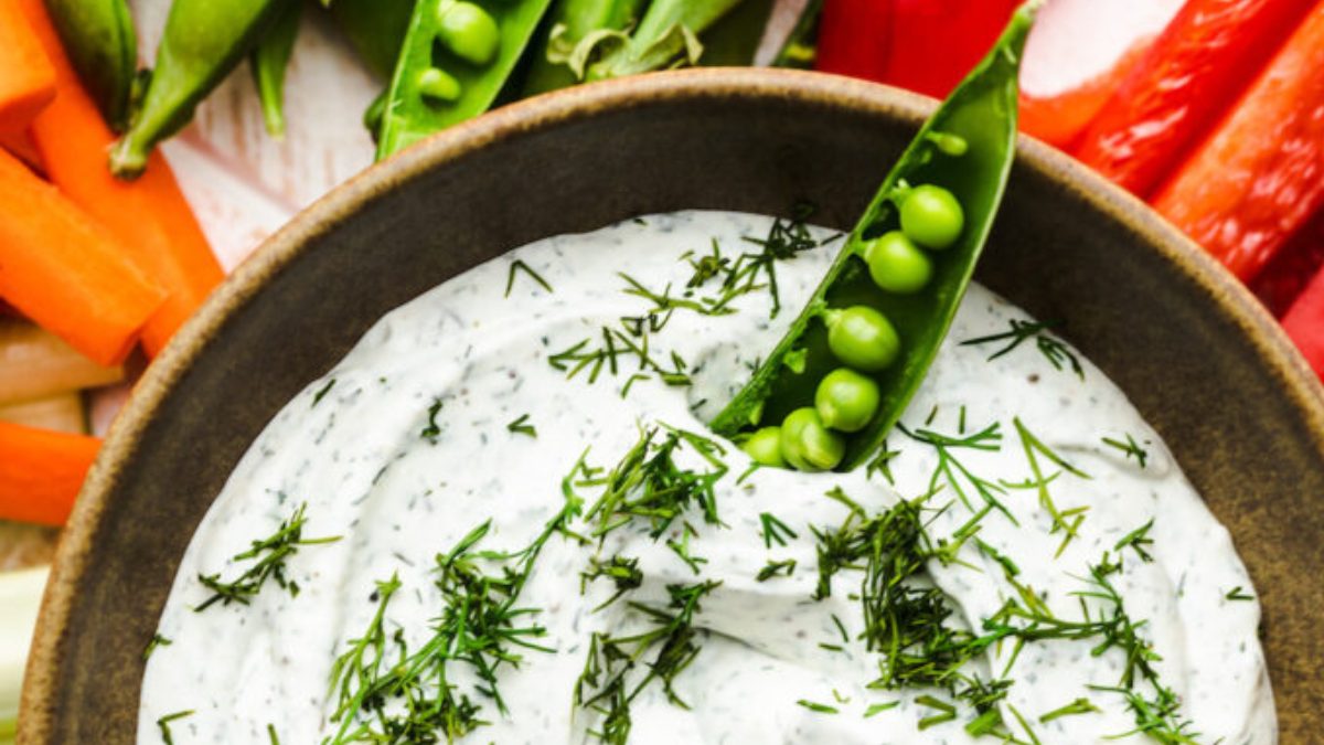 The 24 Best Snacks to Make for Game Day and Beyond 2 veggie dill dip with pea pod