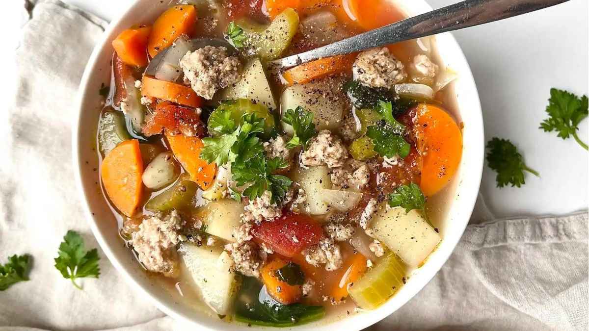 Slow Cooker Ground Turkey Vegetable Soup.