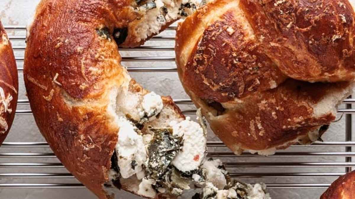 Soft Pretzels Filled with Spinach and Feta.