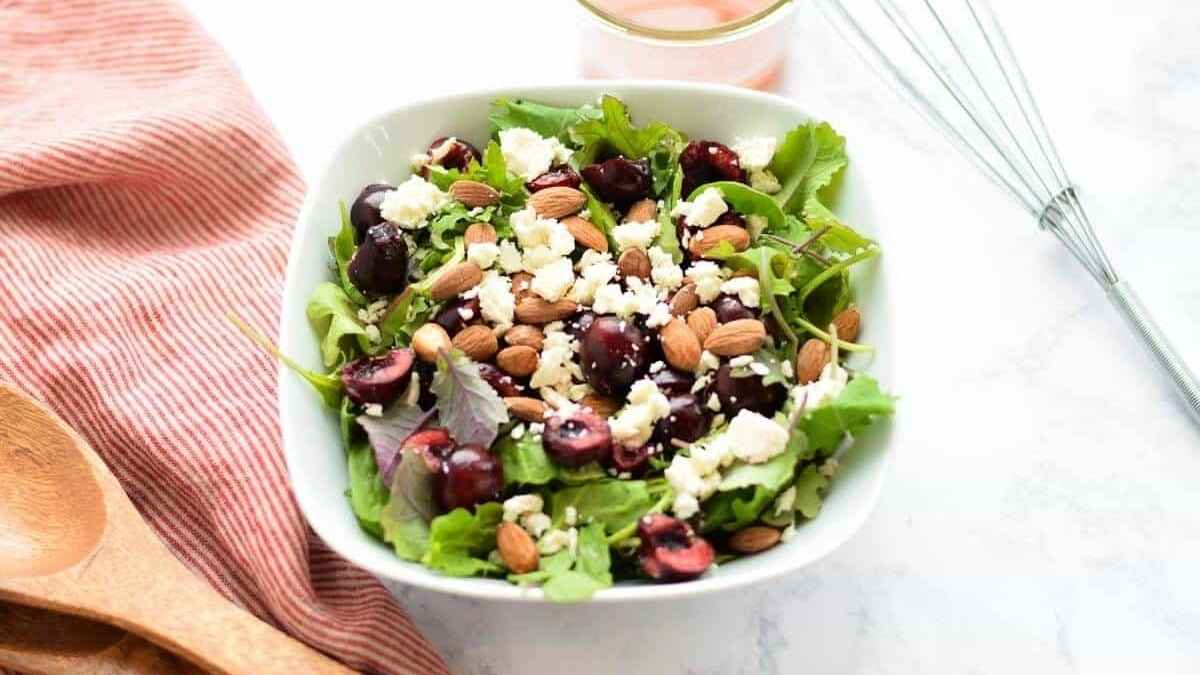 Supergreens Salad With Cherries And Feta.