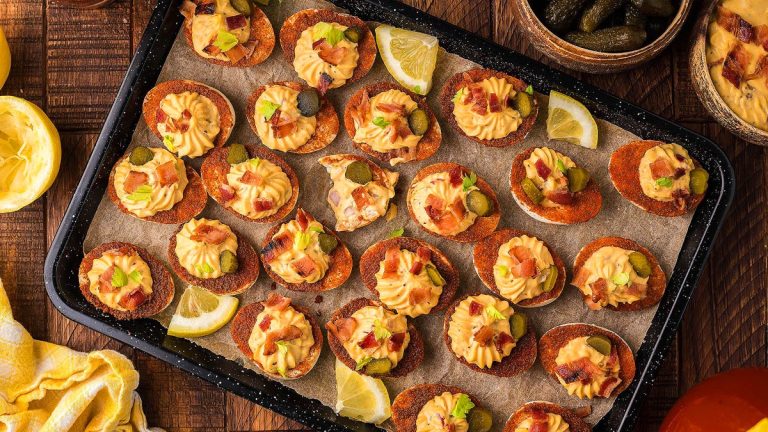 Delicious Bloody Mary Deviled Eggs.