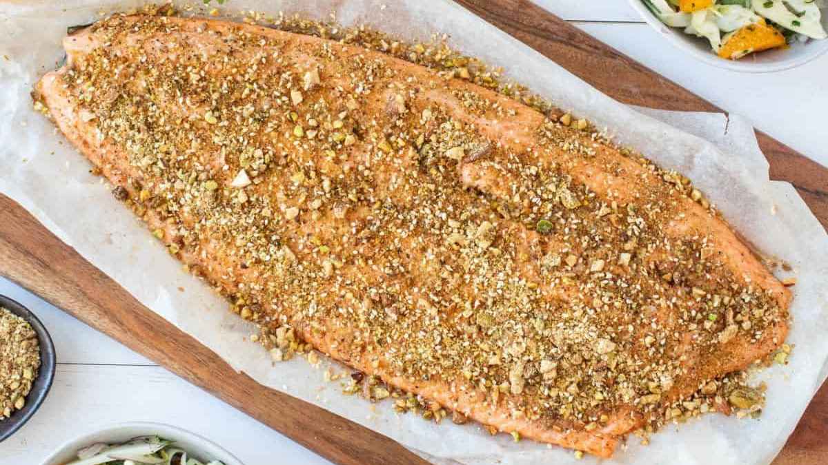 Baked Salmon Fillet With Dukkah. 