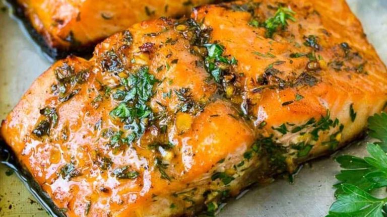 Baked Salmon With Garlic Butter.