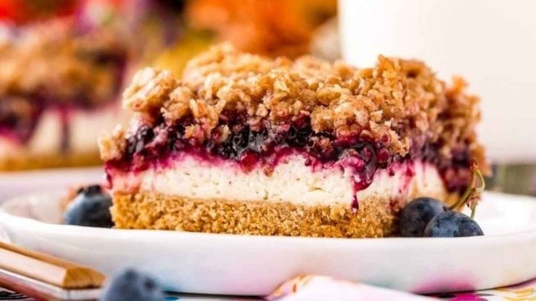 Best Ever Blueberry Cheesecake Bars Recipe.