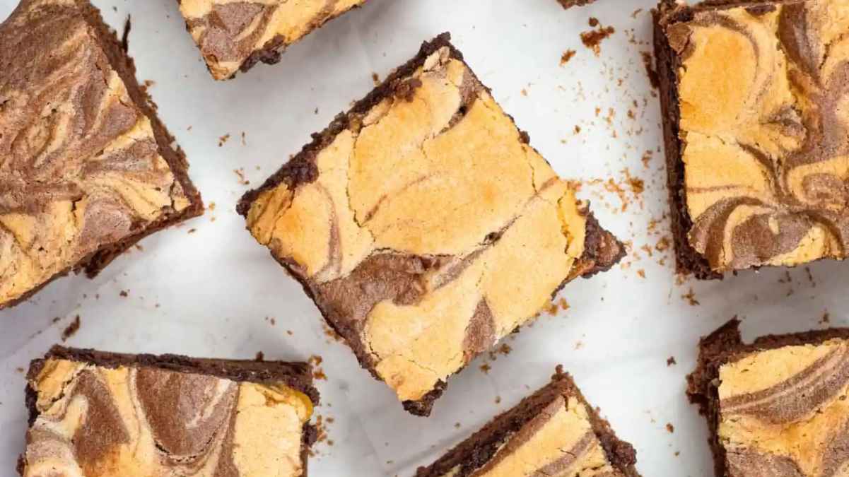 Deliciously Chewy Peanut Butter Swirl Brownies.