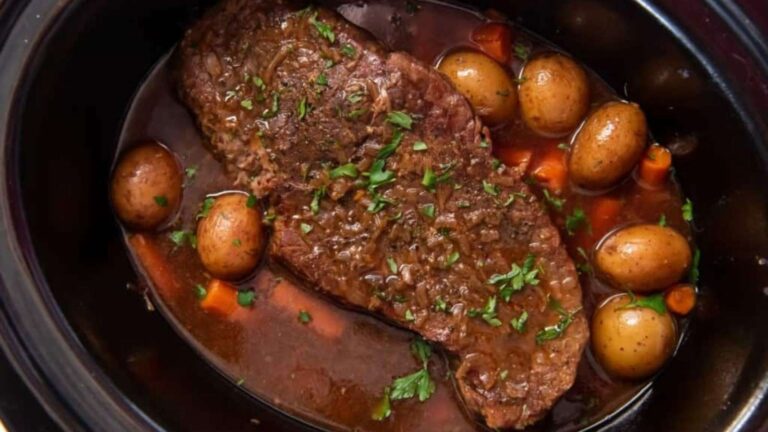 Slow Cooker London Broil recipe by Everyday Family Cooking.