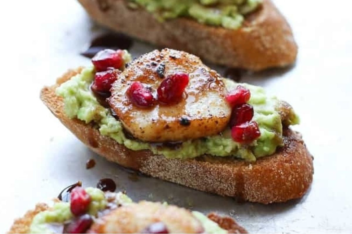 Holiday Crostini With Scallops And Avocado.