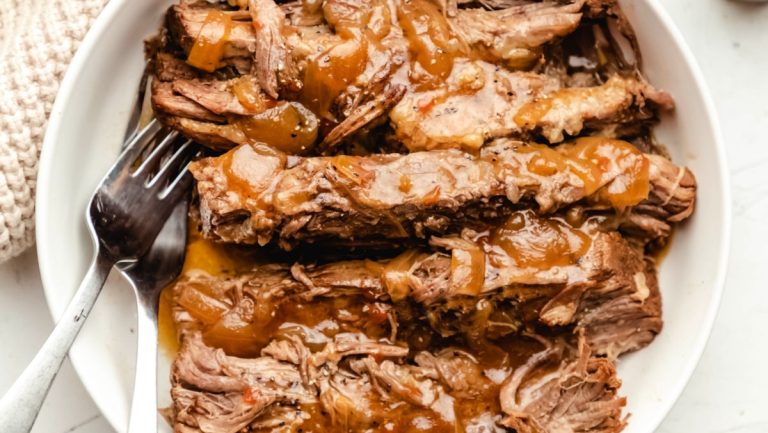 A dish of tender braised meat with gravy.