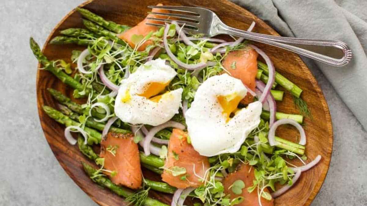Roasted Asparagus Salad With Poached Eggs.