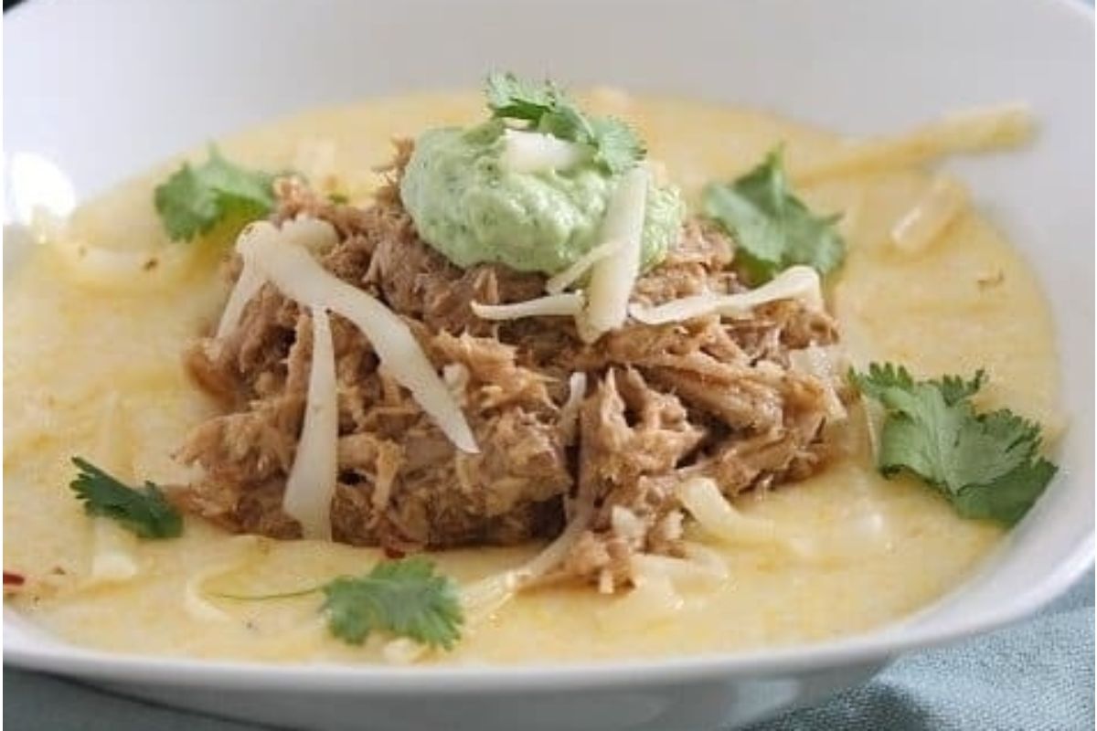 Slow Cooker Balsamic Pulled Pork With Polenta And Avocado Crema