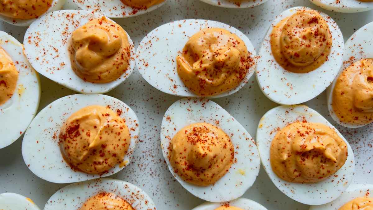 Spicy Deviled Eggs With Bacon & Bleu Cheese.
