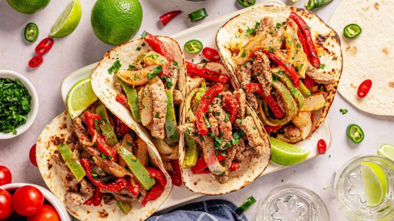 Easy Steak Fajita Tacos recipe by The Yummy Bowl.
