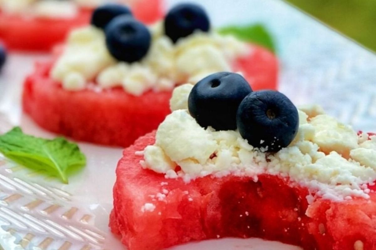 Watermelon Bites With Feta And Blueberry