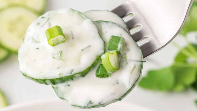 Creamy German Cucumber Salad recipe by Cheerful Cook.
