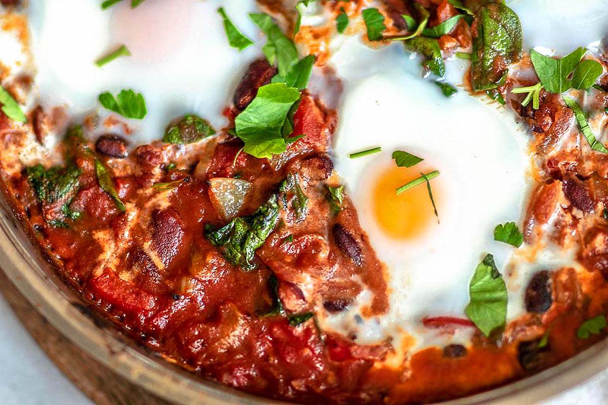 One Pot Spinach And Red Bean Shakshuka. 