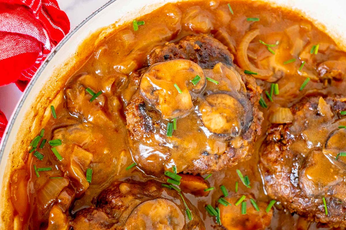 Smothered Hamburger Steaks with Onion Gravy.