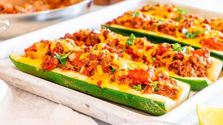 Taco Stuffed Zucchini Boats recipe by xoxoBella.