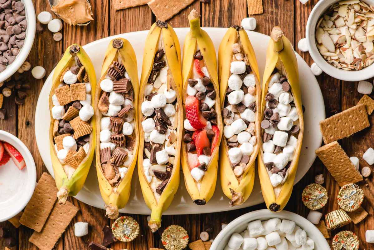 Creamy Delicious Marshmallow Desserts 3 Banana Boat Dessert (Campfire, Grill, or Oven!).