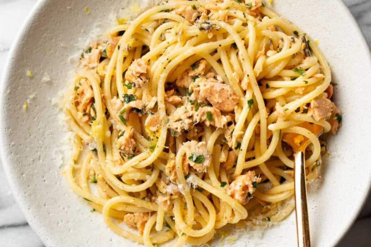 Canned Salmon Pasta. 