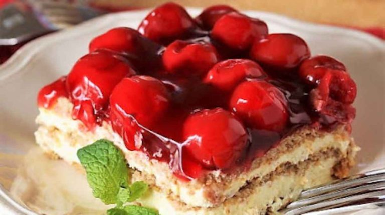 No-bake Cherry Eclair Dessert.