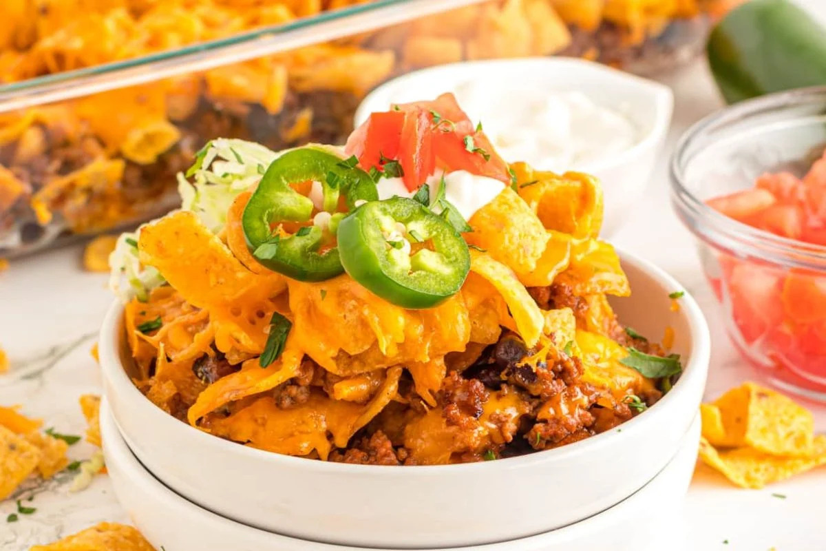 Quick And Easy Walking Taco Bake (Taco Casserole).