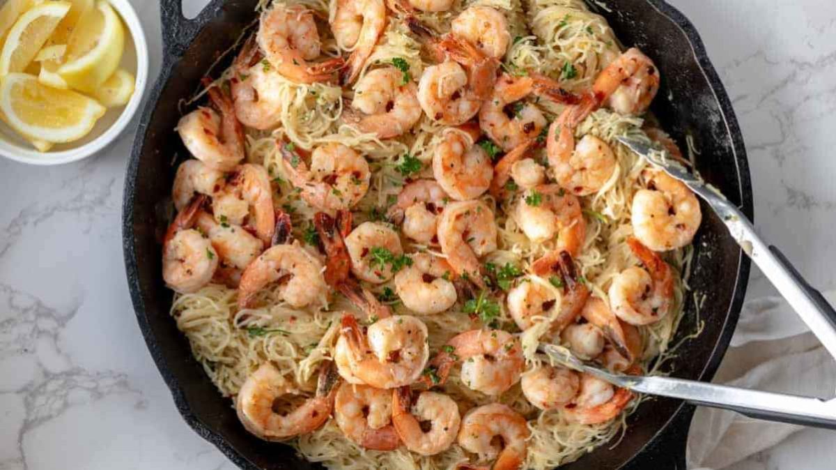 Shrimp Scampi With Angel Hair Pasta. 