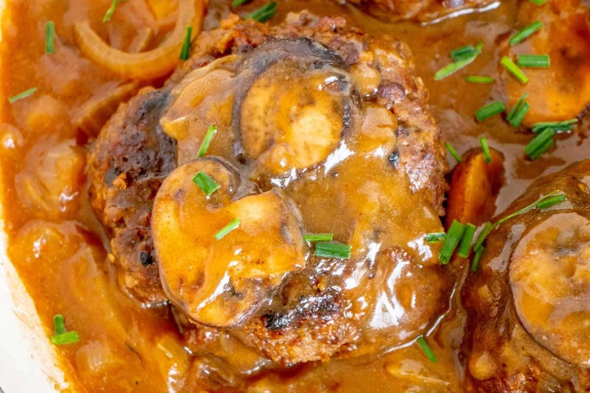 Smothered Hamburger Steaks With Onion Gravy. 