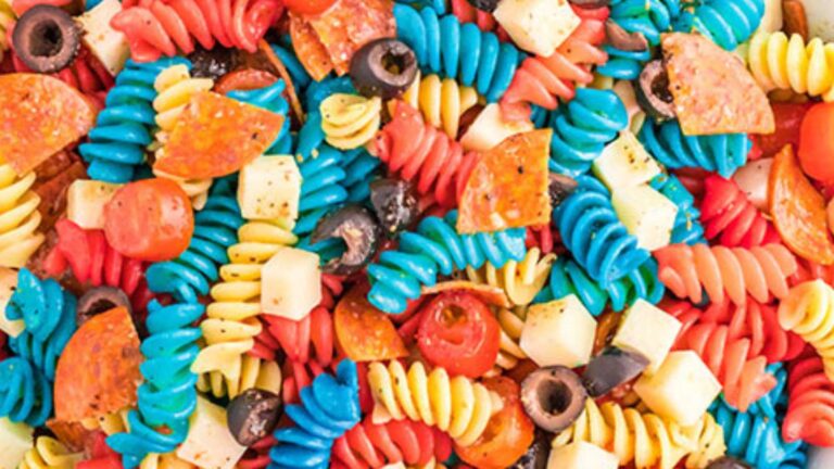 Patriotic Tri Color Pasta Salad recipe by The Slow Roasted Italian.