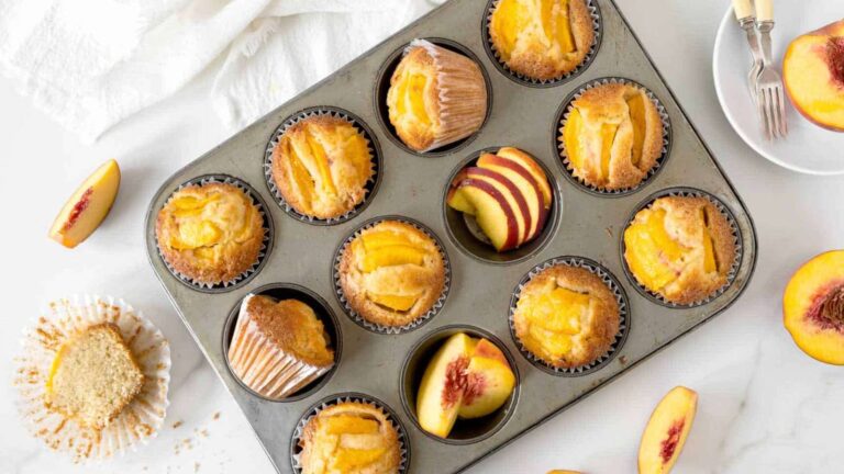 Peach Muffins recipe by Vintage Kitchen Notes.
