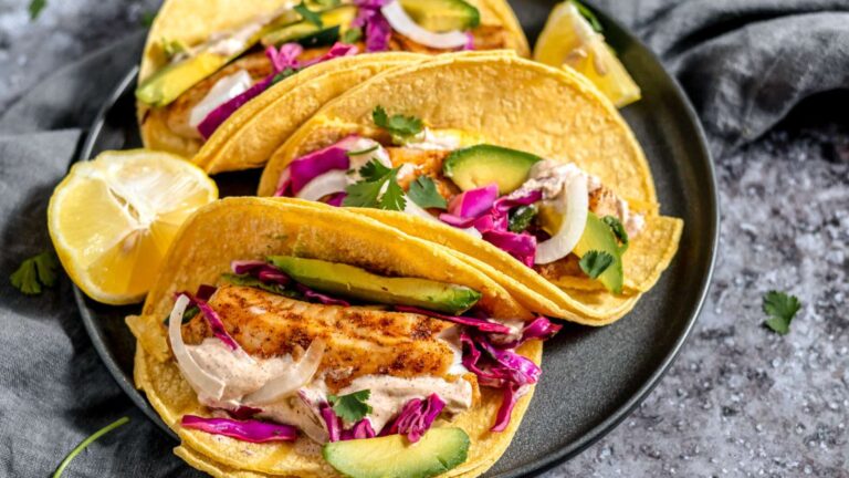 Tilapia Fish Tacos With Crema and Cabbage Slaw recipe by West Coast Kitchen Garden.
