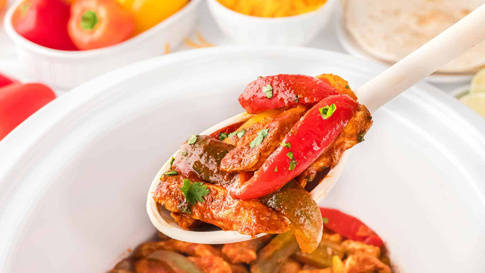 Crockpot Chicken Fajitas recipe by Cheerful Cook.