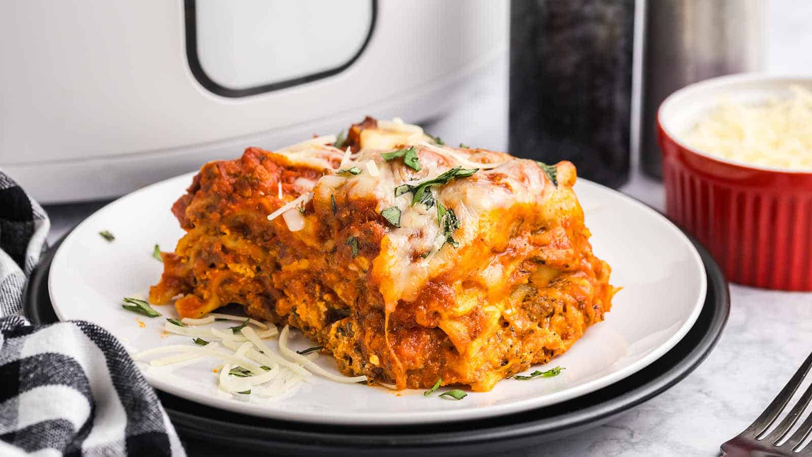 Crockpot Lasagna recipe by Cheerful Cook.