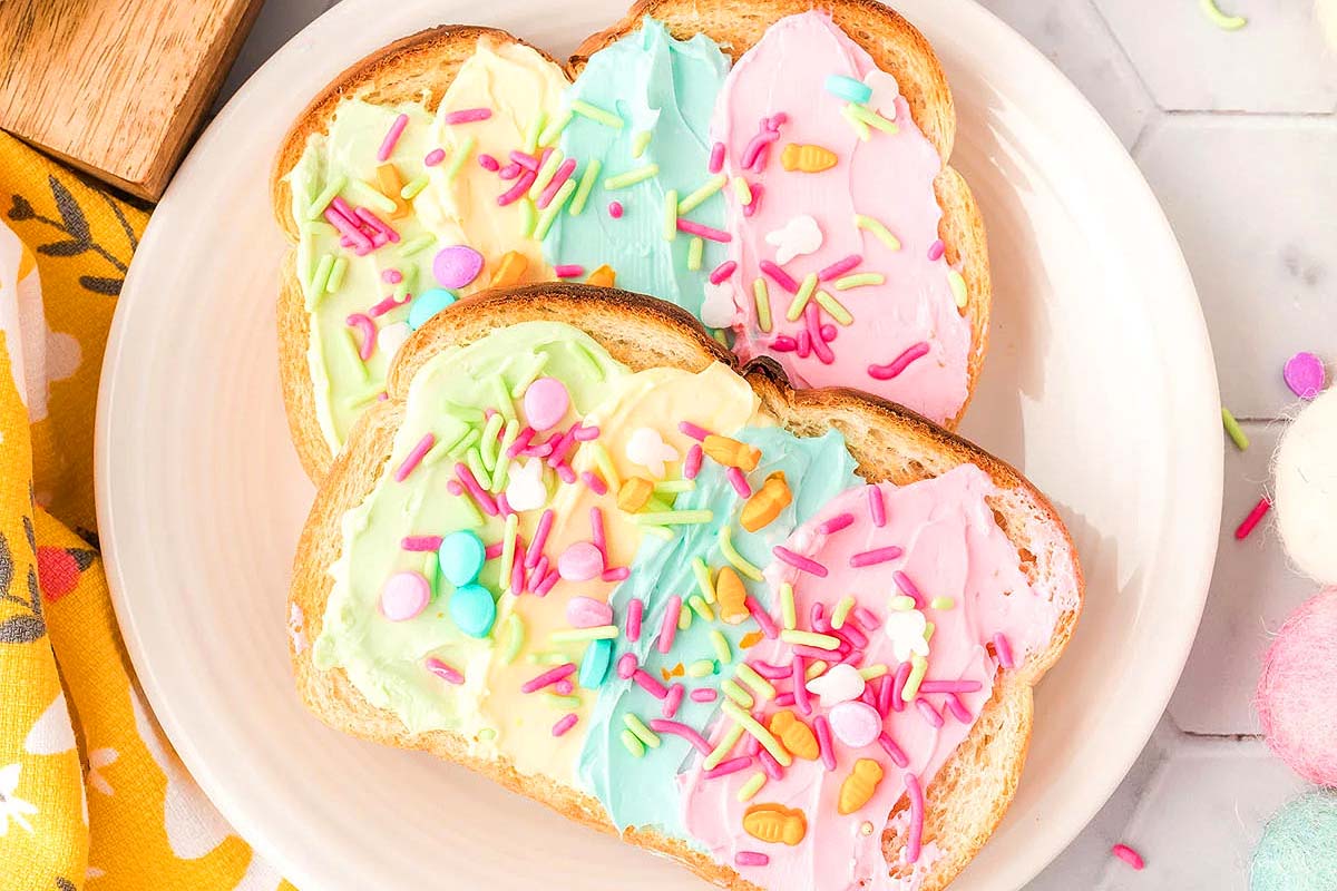 32 Kid's Birthday Party Food Ideas for a Fantastic Fun Time 8 Rainbow Unicorn Toast.